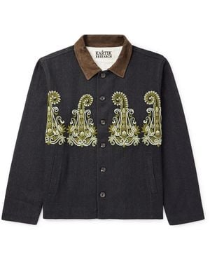Kartik Research Embroidered Bead-embellished Suede-trimmed Denim Jacket - Black