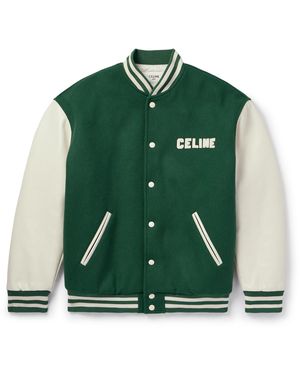 Celine Teddy Logo-Appliquéd Wool-Blend And Leather Varsity Jacket - Green