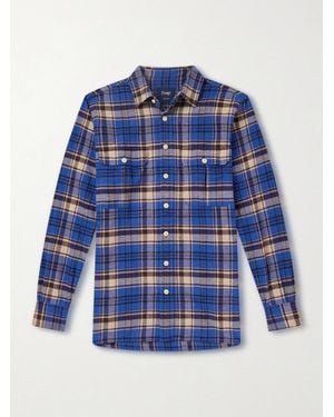 Drake's Checked Brushed Cotton-Flannel Shirt - Blue