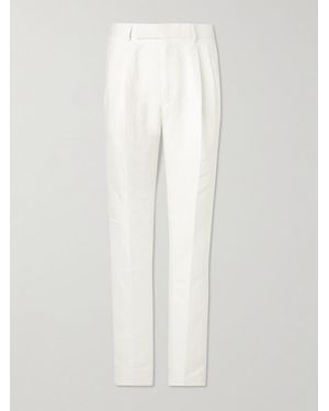 Kingsman Tapered Pleated Herringbone Linen-Twill Suit Trousers - Weiß
