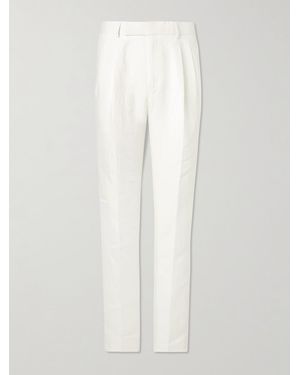 Kingsman Tapered Pleated Herringbone Linen-twill Suit Trousers - White