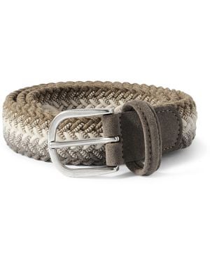 Anderson's 3Cm Suede-Trimmed Woven Stretch-Wool Belt - Gray