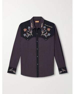 Human Made Embroidered Cotton And Wool-Blend Twill Western Shirt - Blue