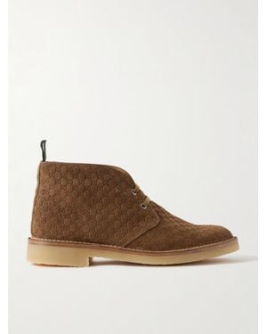 Gucci New Moreau Logo-Debossed Suede Desert Boots - Brown