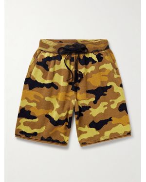 The Elder Statesman Straight-Leg Camouflage-Jacquard Cashmere Drawstring Shorts - Yellow