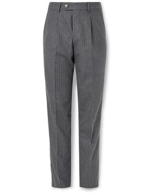 Brunello Cucinelli Straight-Leg Pleated Striped Wool-Flannel Suit Pants - Gray
