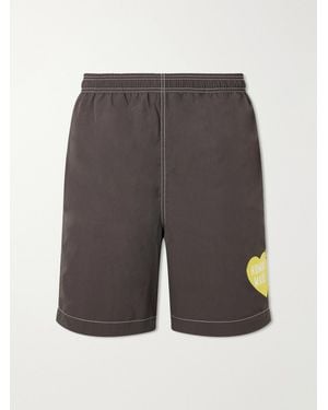 Human Made Straight-Leg Mid-Length Logo-Print Swim Shorts - Grey