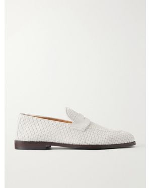 Brunello Cucinelli Woven Suede Penny Loafers - White