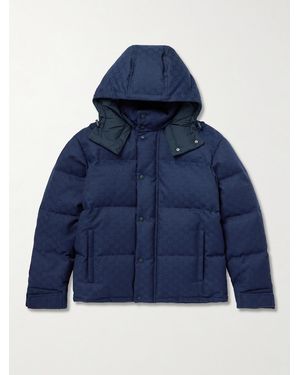 Gucci Quilted Logo-Jacquard Cotton-Blend Canvas Hooded Down Jacket - Blue