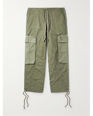 Greg Lauren Wide-Leg Patchwork Cotton-Canvas Drawstring Cargo Trousers - Green