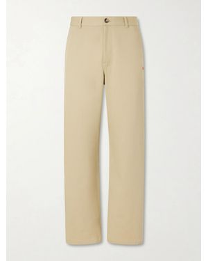 Loewe Logo-embroidered Wide-leg Cotton-blend Drill Trousers - Natural