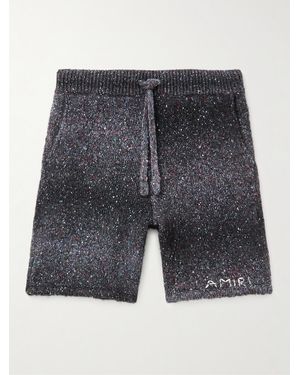 Amiri Wide-Leg Embroidered Melangé Knitted Drawstring Shorts - Grey