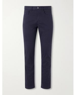 Canali Tapered Stretch Cotton-Twill Trousers - Blue