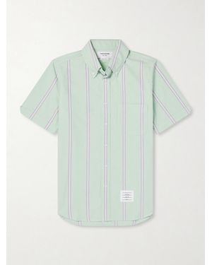 Thom Browne Button-Down Collar Striped Cotton Oxford Shirt - Verde