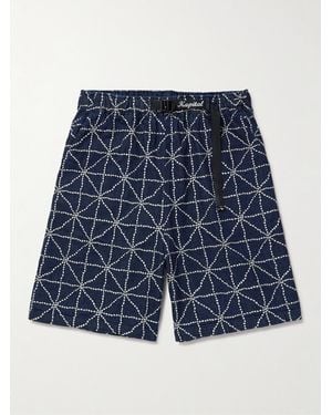 Kapital Dojo Easy Wide-Leg Belted Embroidered Denim Shorts - Blue
