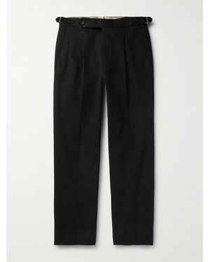 STÒFFA Tapered Pleated Cotton-Canvas Trousers - Black