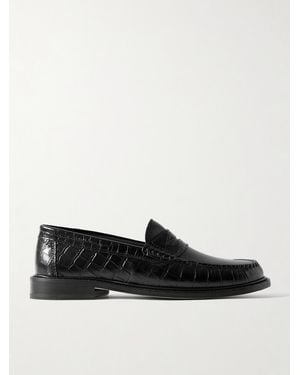VINNY'S Yardee Croc-Effect Leather Penny Loafers - Black