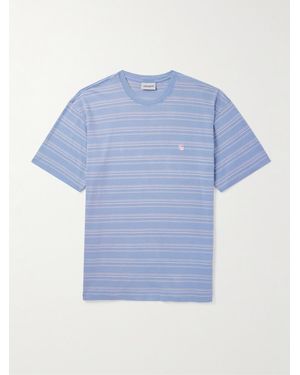 Carhartt Brodine Logo-Embroidered Striped Cotton-Jersey T-Shirt - Blue