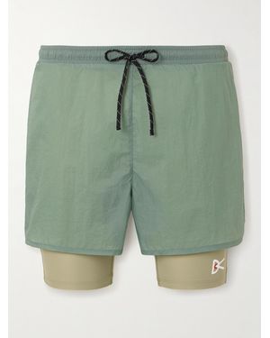 District Vision Straight-Leg Layered Logo-Print Stretch-Jersey And Shell Drawstring Shorts - Green
