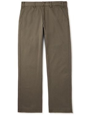 Celine Straight-Leg Distressed Cotton-Twill Chinos - Green