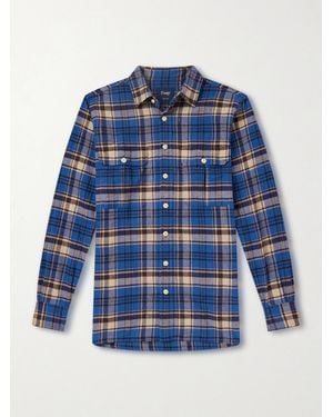Drake's Checked Brushed Cotton-Flannel Shirt - Blue