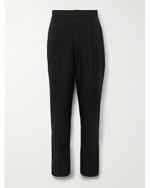Officine Generale Drew Tapered Pleated Garment-Dyed Lyocell-Blend Trousers - Black