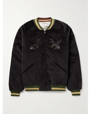 Kapital Souvenir Padded Embroidered Cotton-Velvet Bomber Jacket - Black