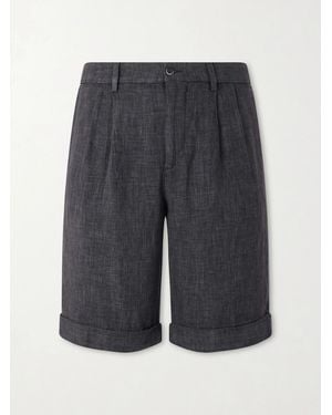Barena Scandola Simodo Straight-leg Pleated Linen-blend Gabardine Shorts - Grey