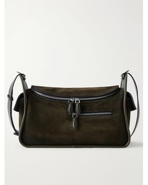 Berluti Périple Barrel Leather-Trimmed Suede Messenger Bag - Black