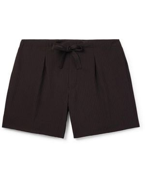 STÒFFA Straight-Leg Pleated Wool-Seersucker Shorts - Black