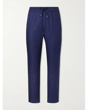 Sease Summer Mindset Straight-leg Linen And Cotton-blend Drawstring Trousers - Blue