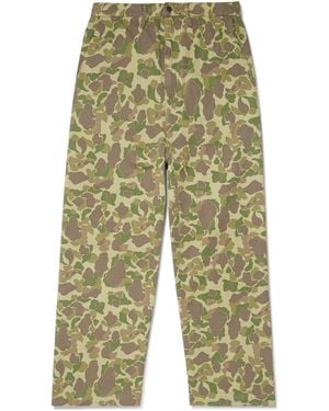 Kapital Wide-Leg Camouflage-Print Herringbone Cotton Pants - Green
