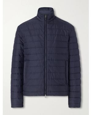 Canali Leather-Trimmed Quilted Shell Bomber Jacket - Blue