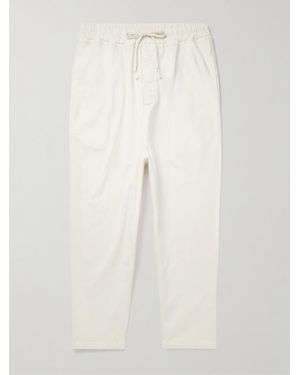 Nili Lotan Walker Tapered Cropped Brushed Cotton-Blend Twill Drawstring Trousers - White