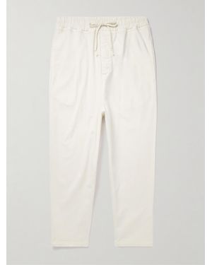 Nili Lotan Walker Tapered Cropped Brushed Cotton-Blend Twill Drawstring Trousers - White