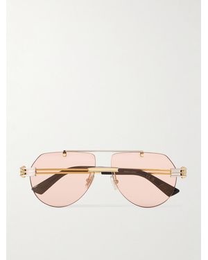 Bottega Veneta Aviator-style Gold- And Silver-tone Sunglasses - Natural