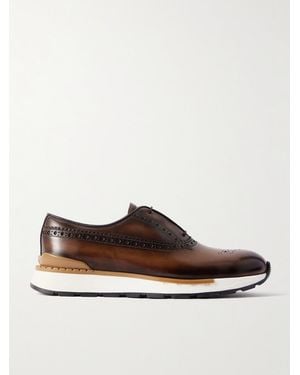 Berluti Fast Track Venezia Leather Oxford Trainers - Brown