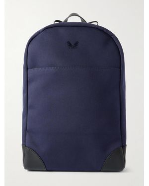Bennett Winch Logo-Embroidered Leather-Trimmed Cotton-Canvas Backpack - Blue