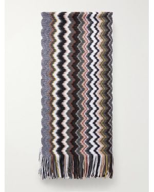 Missoni Striped Crochet-Knit Wool-Blend Scarf - White