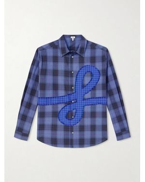 Loewe Logo-Appliquéd Checked Cotton Shirt - Blue