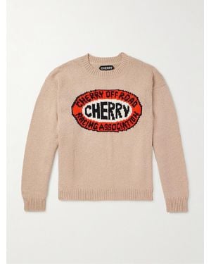 CHERRY LA Off Road Logo-Intarsia Organic Cotton Jumper - White