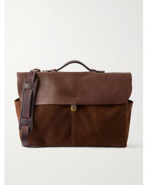 Bleu De Chauffe Charles Leather-Trimmed Suede Briefcase - Brown