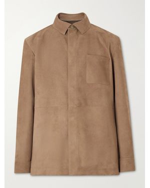 Canali Panelled Suede Overshirt - Brown
