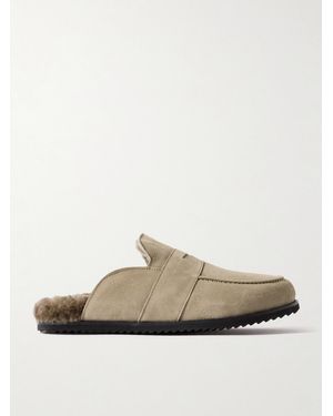 MR P. David Shearling-Lined Suede Slippers - White