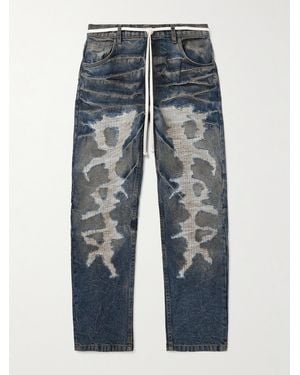 RRR123 Fathers Engine Slim-Fit Straight-Leg Belted Distressed Jeans - Blue