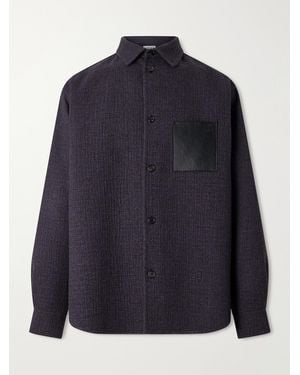 Loewe Leather-Patched Wool And Silk-Blend Overshirt - Blue