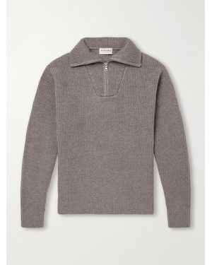 Officine Generale Tarek Ribbed Merino Wool Half-Zip Jumper - Grey