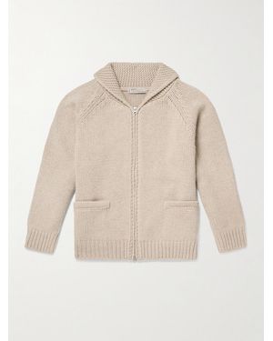 FRIZMWORKS Shawl-Collar Wool-Blend Zip-Up Cardigan - Natural