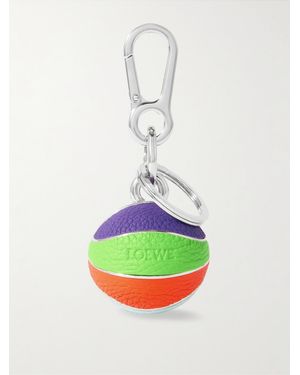 Loewe Basketball Silver-tone And Textured-leather Key Fob - White
