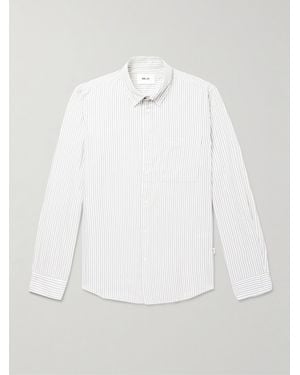 NN07 Arne 5655 Button-Down Collar Striped Organic Cotton And Tencel Modal-Blend Twill Shirt - White